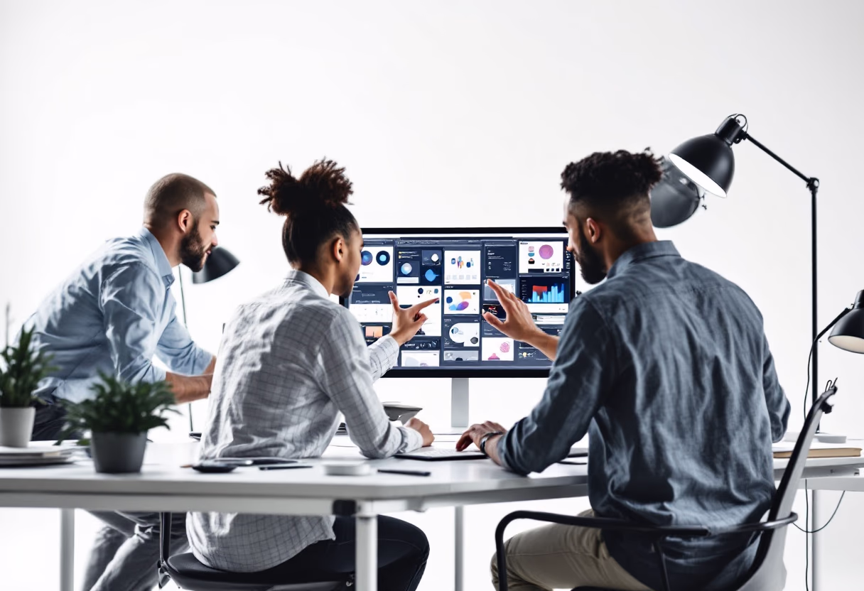 image of a team brainstorming in a restaurant