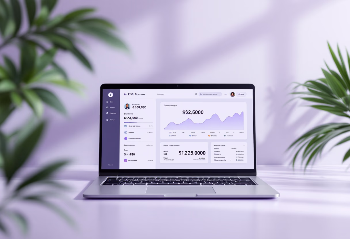 [interface] image of laptop with secure financial platform interface (for a restaurant company)